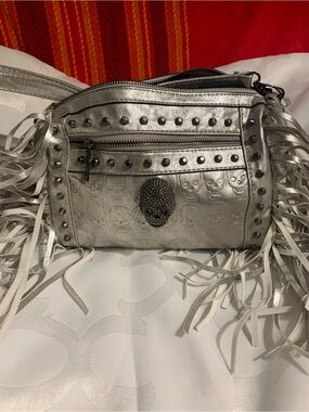 New Silver Fringe Studded Skull Crossbody Bag